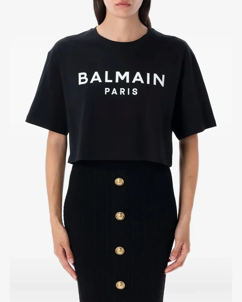 Balmain Cropped-T-Shirt mit Logo-Print - Schwarz Schwarz