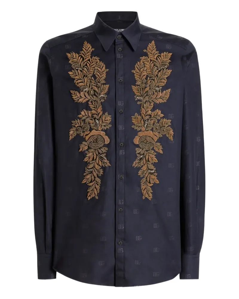 Dolce & Gabbana Martini Hemd mit Blumenstickerei - Blau Blau