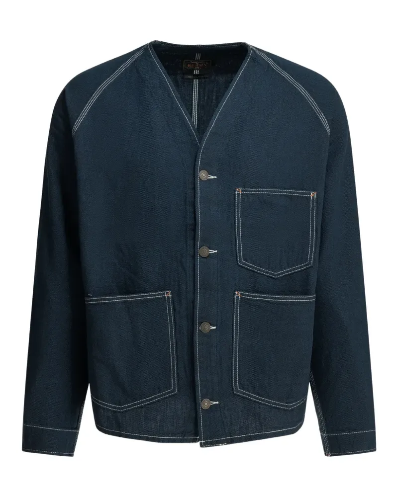 Beams Plus contrast-stitch collarless jacket - Blau Blau