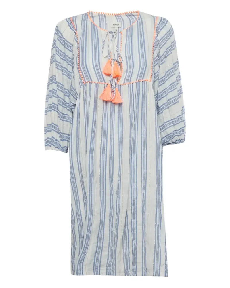 Manoush Gestreiftes Kleid mit Quasten - Weiß Weiß