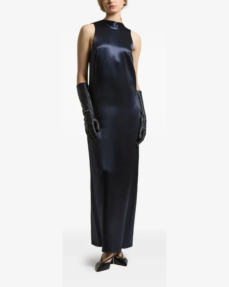 Peserico Kleid in Satinoptik mit Stehkragen - Blau Blau