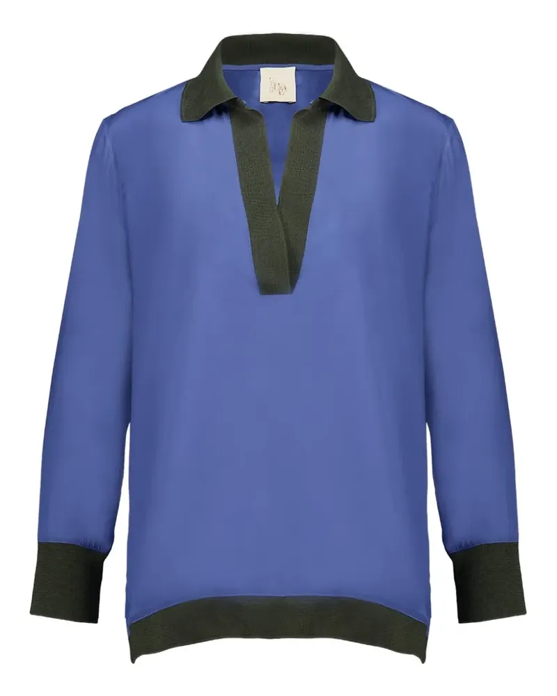 PAULA Bluse mit Kontrastkragen - Blau Blau
