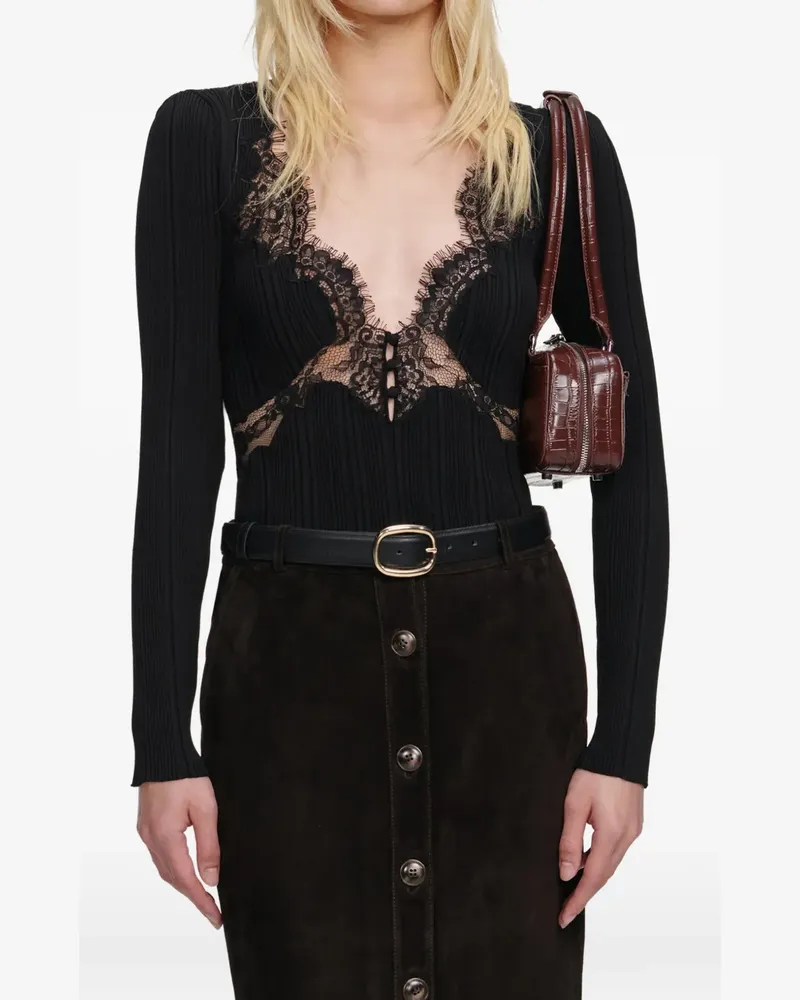 Self-Portrait Langarmshirt mit Spitzendetails - Schwarz Schwarz