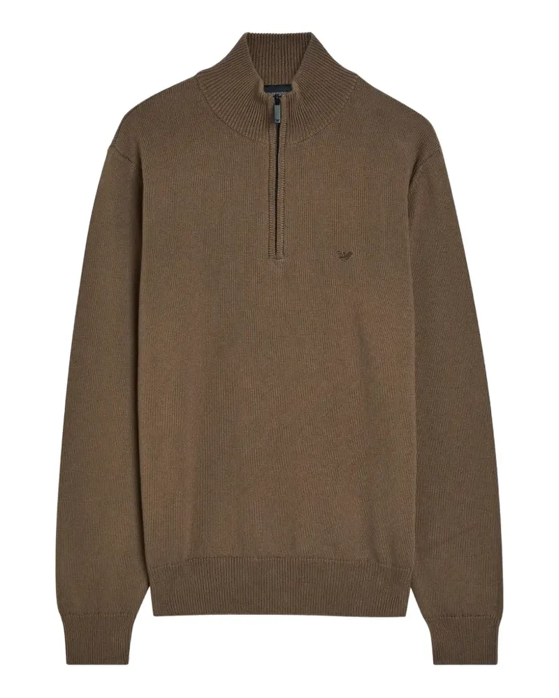 Emporio Armani logo-embroidered half-zip sweater - Braun Braun