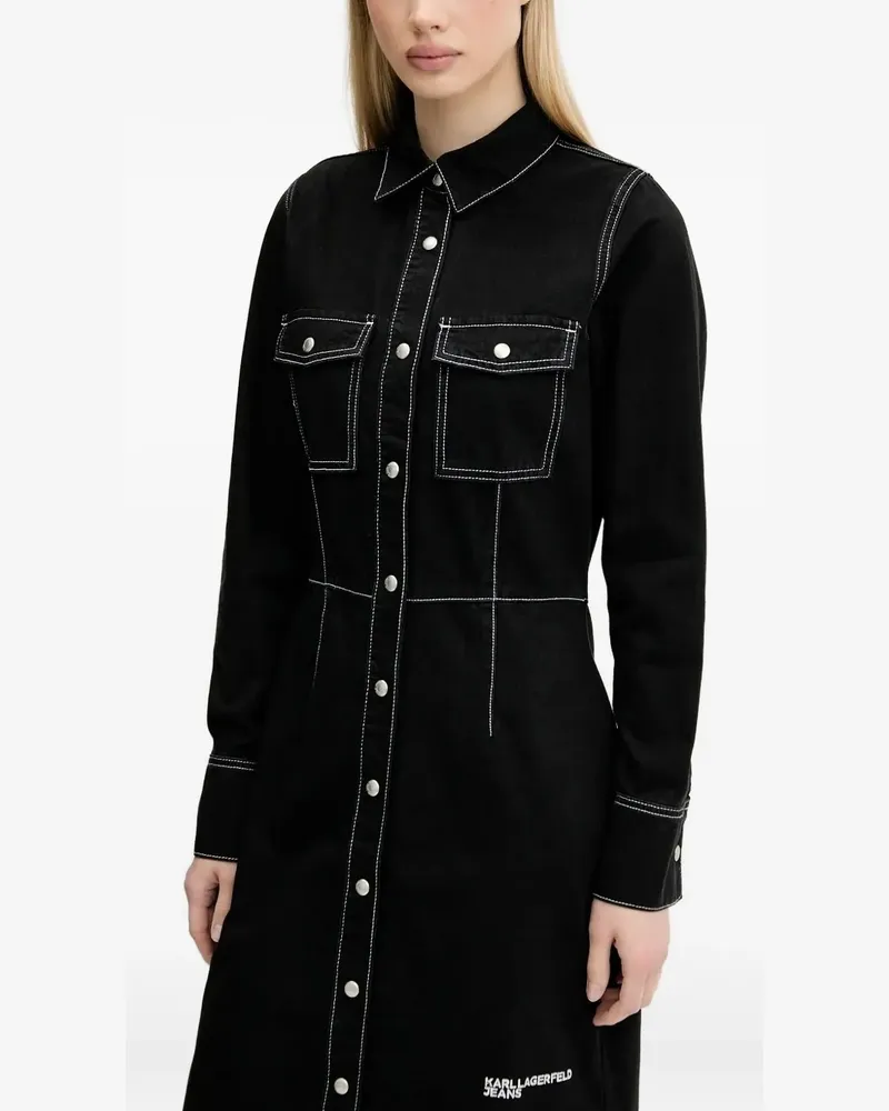 Karl Lagerfeld Kurzes Hemdkleid mit Kontrastnähten - Schwarz Schwarz