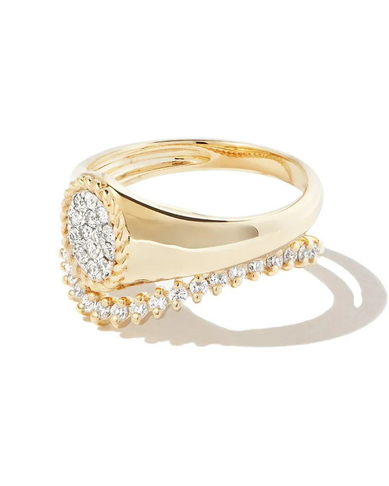Yvonne Léon Set aus zwei 9kt Gelbgold-Siegelringen mit Diamanten Gold