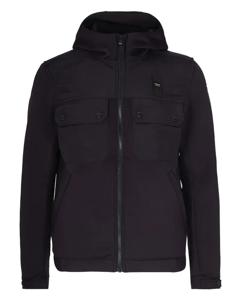 Blauer Kapuzenmantel mit Taschen - Schwarz Schwarz