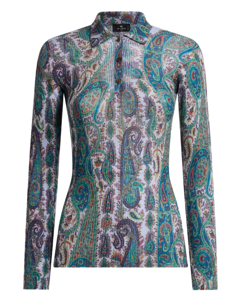 Etro ribbed leafy paisley polo top - Grün Grün