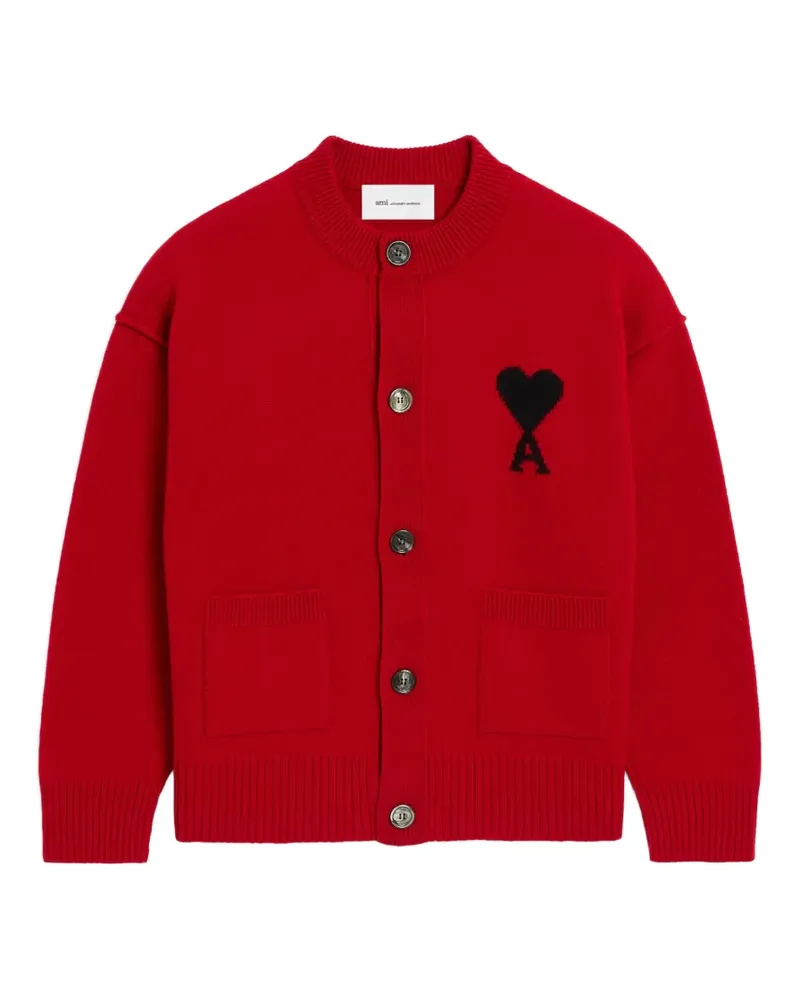 AMI Paris crewneck wool cardigan with Ami de Coeur - Rot Rot
