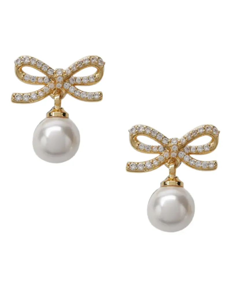 Self-Portrait bow faux-pearl earrings - Gold Gold