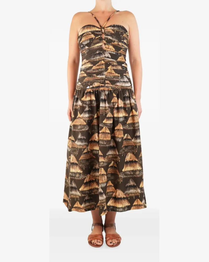 FARM Rio printed halterneck midi dress - Braun Braun