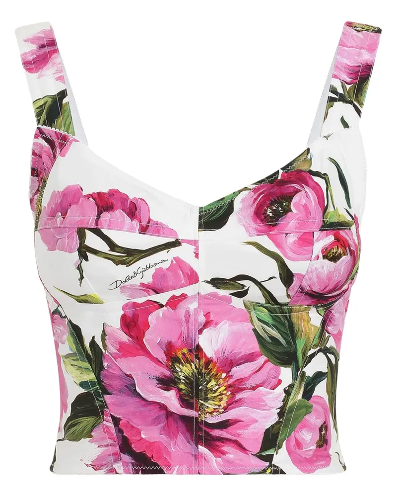 Dolce & Gabbana Bustier-Top mit Pfingstrosen-Print - Weiß Weiß