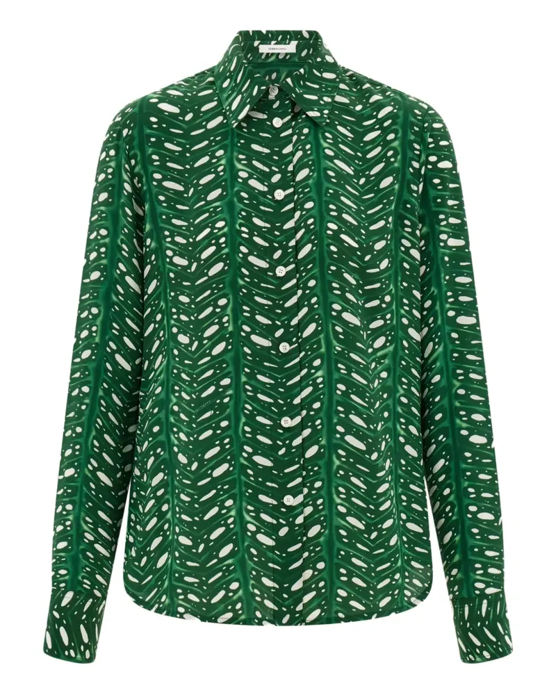 Ferragamo Seidenhemd mit Blatt-Print - Grün Grün
