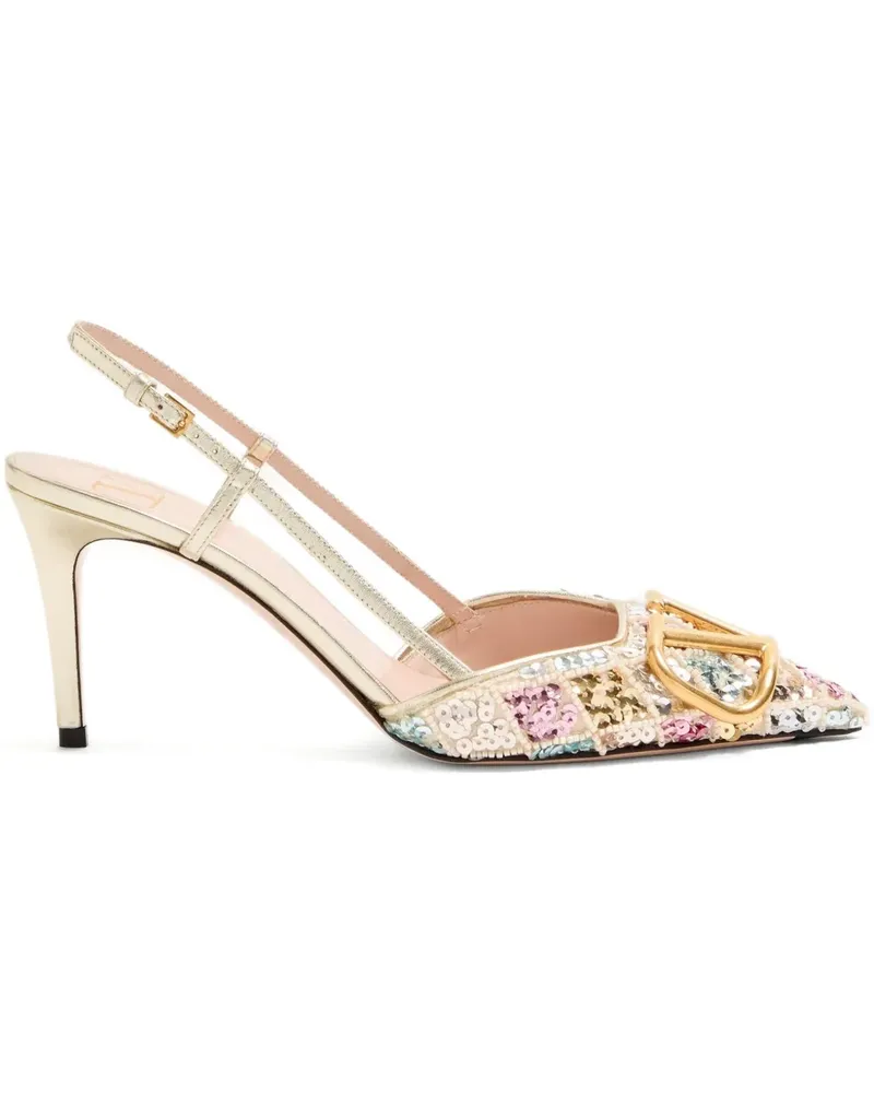 Valentino Garavani 80mm sequin-embellished slingback pumps - Nude Nude