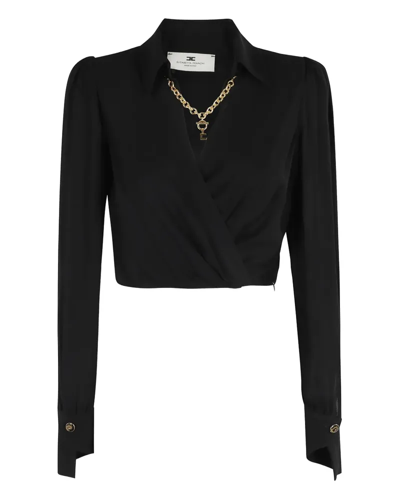 Elisabetta Franchi Schwarz Wickeltop mit Kettendetail Schwarz