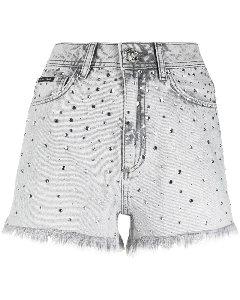 Philipp Plein Jeans-Shorts mit Kristallen Grau