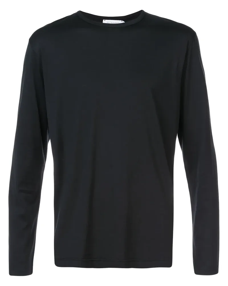 Sunspel Langarmshirt mit rundem Ausschnitt - Schwarz Schwarz