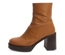 Plateau-Stiefeletten mit Blockabsatz - Braun