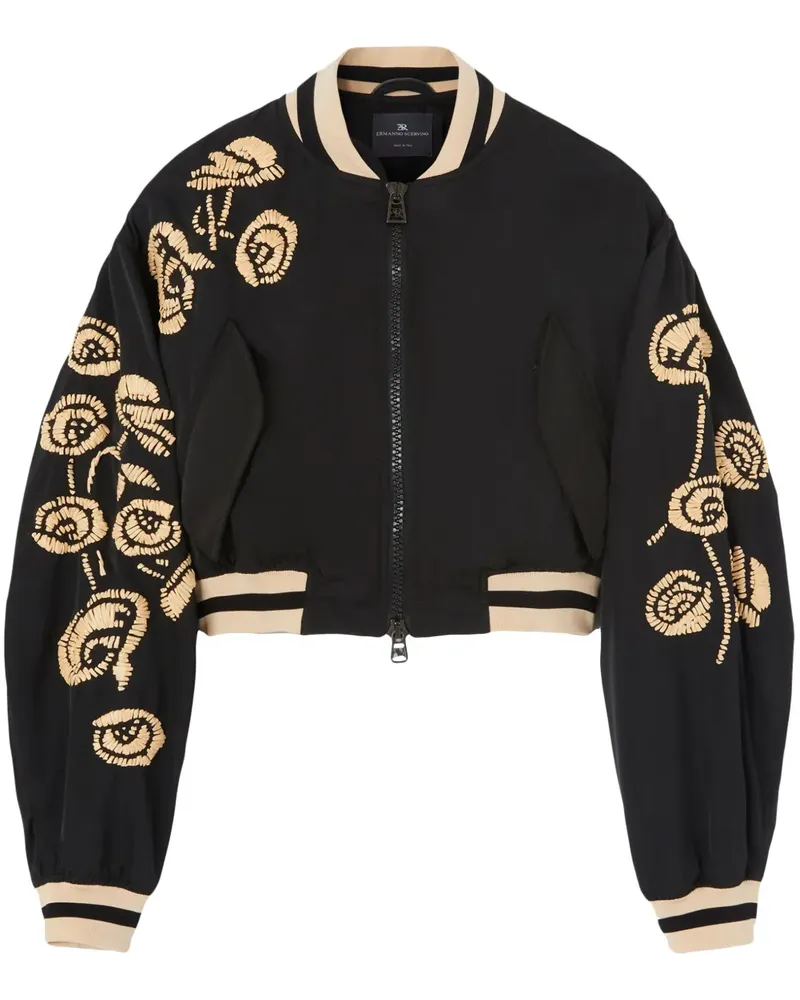 Ermanno Scervino Bomberjacke mit Blumenstickerei - Schwarz Schwarz