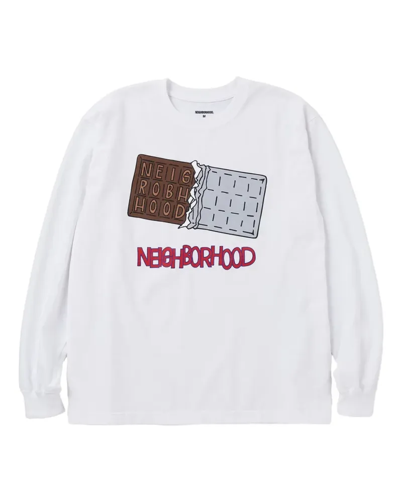 Neighborhood Langarmshirt mit Schokobarren-Print - Weiß Weiß