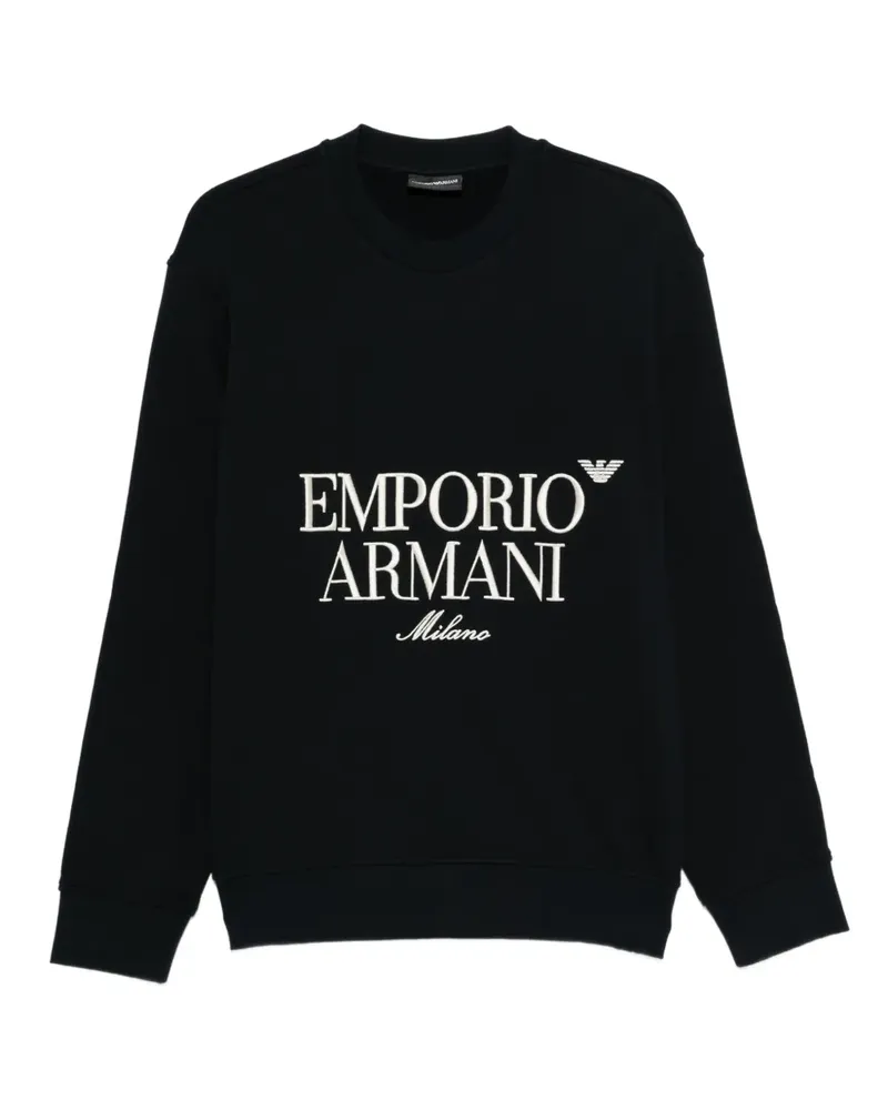 Emporio Armani logo-embroidered crew-neck sweatshirt - Blau Blau