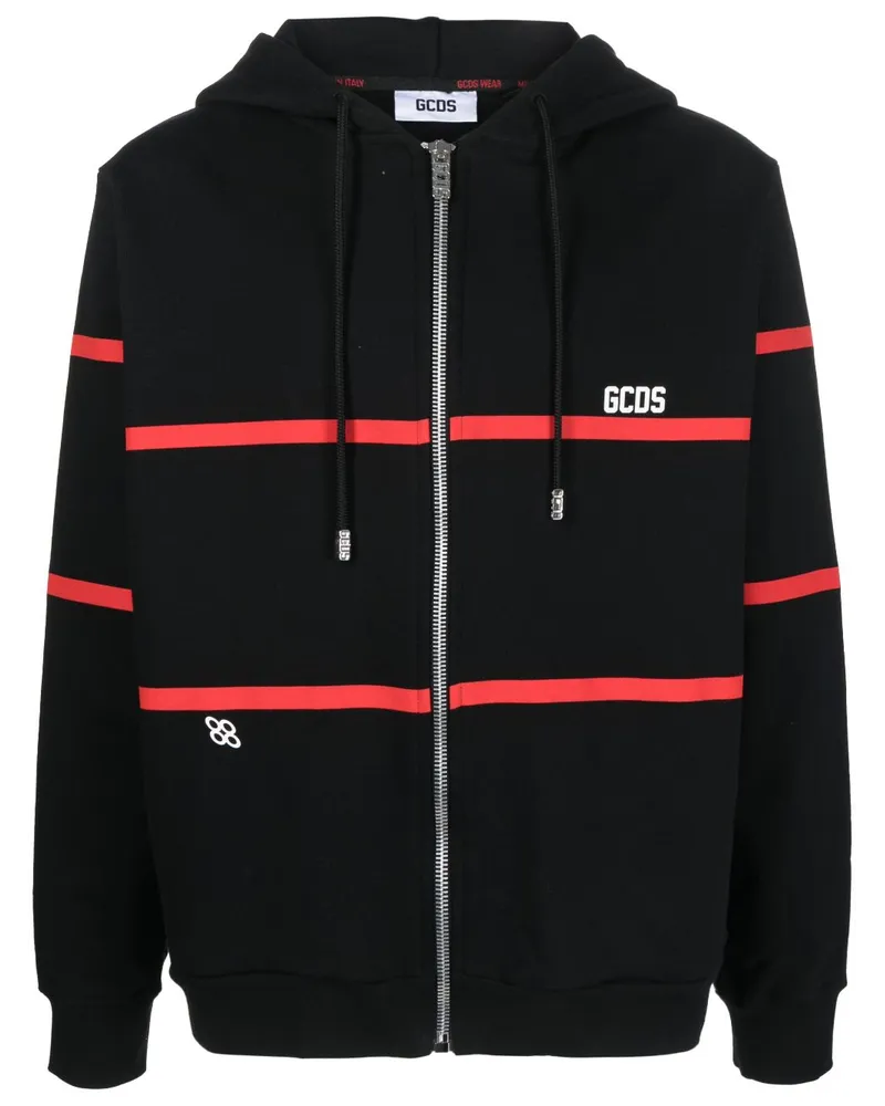 GCDS Kapuzenjacke mit Streifen - Schwarz Schwarz