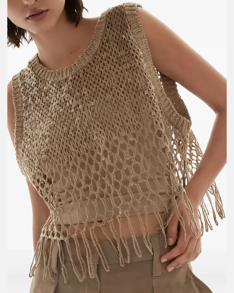 Brunello Cucinelli sequin-embellished fringed vest - Nude Nude