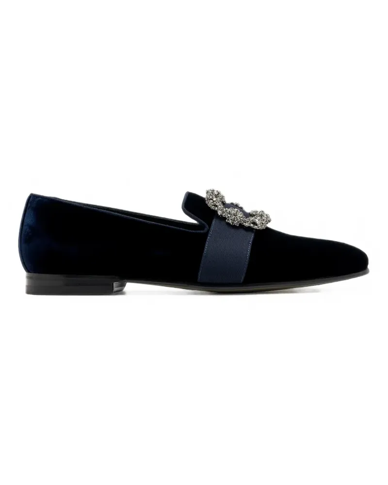 Manolo Blahnik Carlton crystal-buckle velvet loafers - Blau Blau