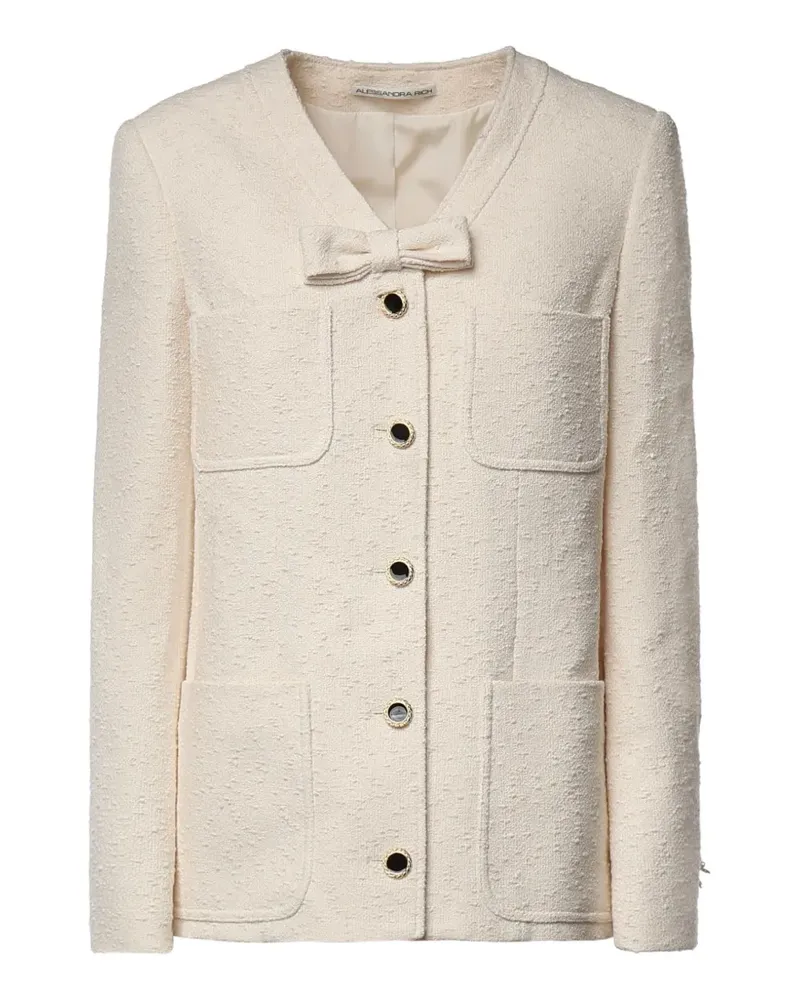 Alessandra Rich bow-detail bouclé jacket - Nude Nude