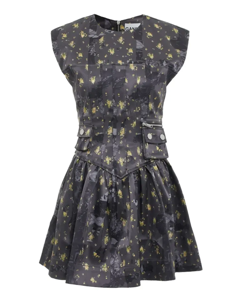 Ganni Kleid mit Blumen-Print - Grau Grau