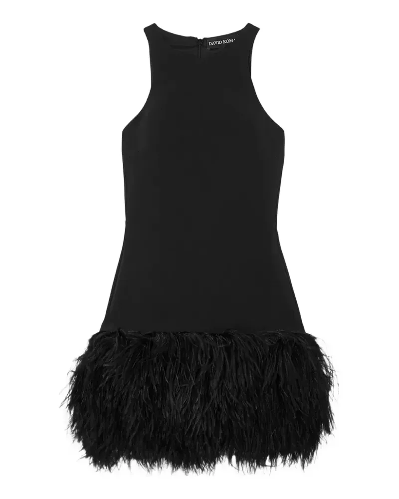 David Koma feather-trimmed dress - Schwarz Schwarz
