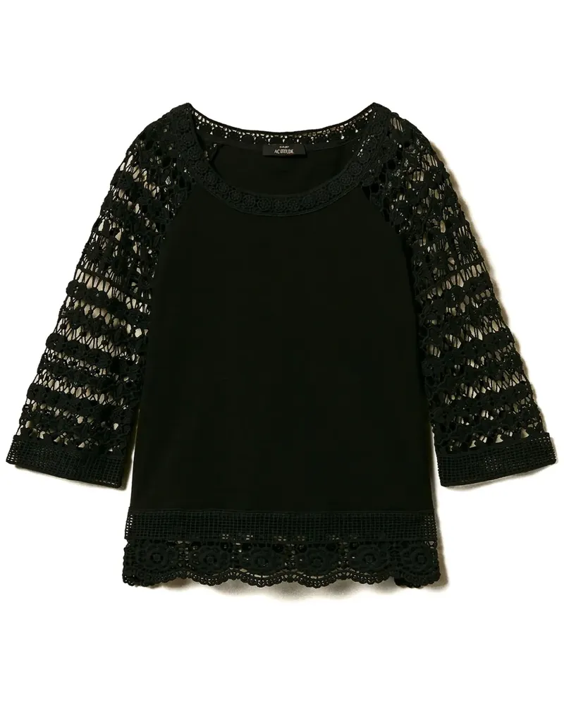 Twin-Set Bluse mit Makramee-Detail - Schwarz Schwarz