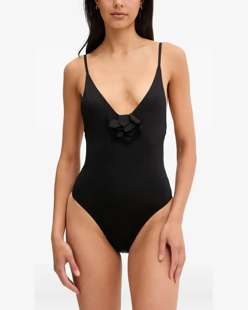Benetton floral-applique swimsuit - Schwarz Schwarz