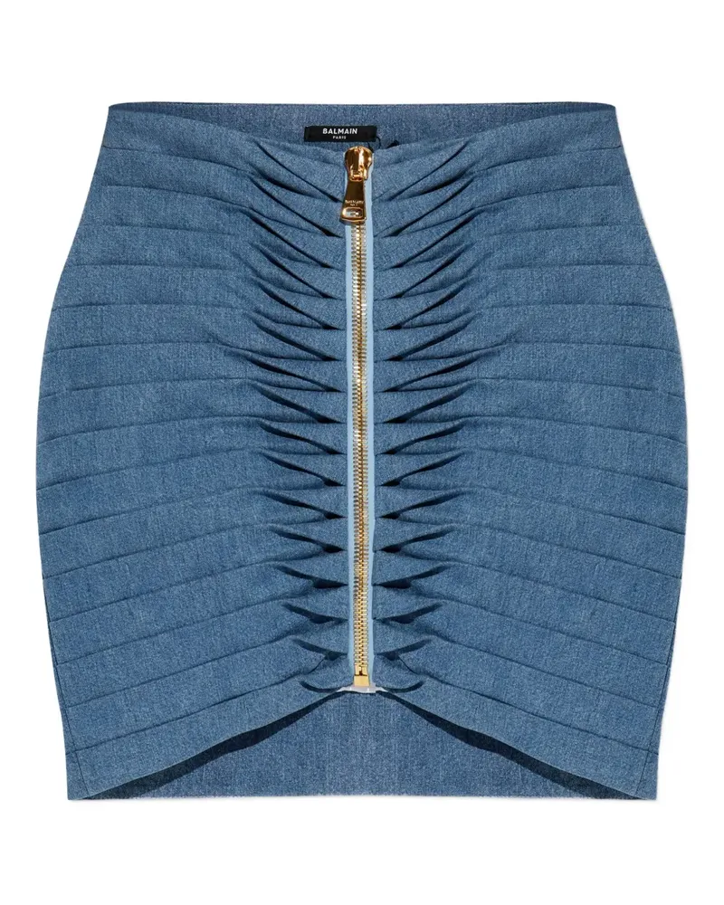 Balmain ruched zip mini skirt - Blau Blau