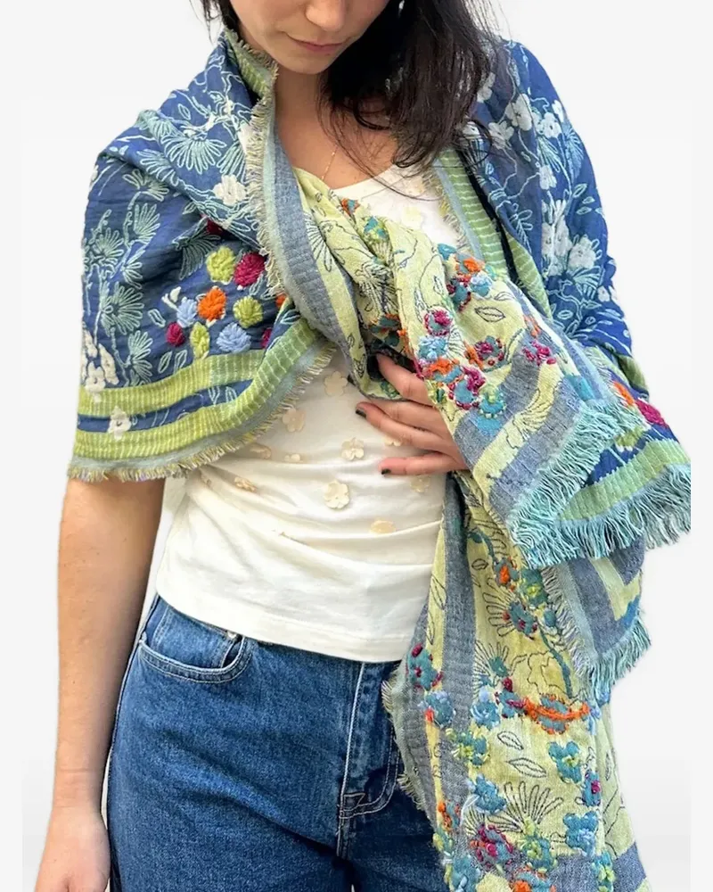 Leathersmith of London embroidered patchwork floral scarf - Blau Blau
