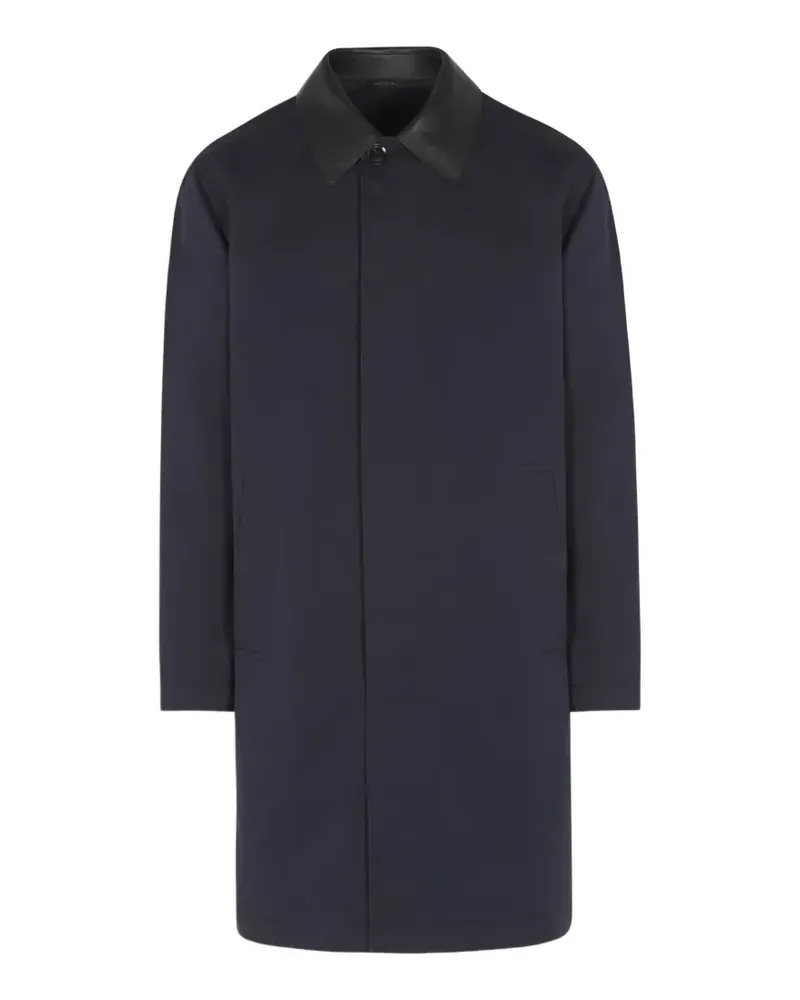 Brioni leather-collar coat - Blau Blau