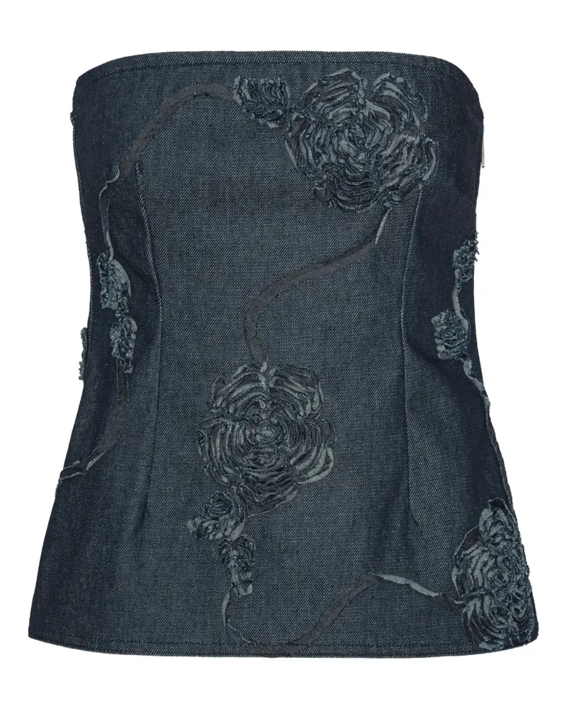 ROTATE Birger Christensen Schulterfreies Top mit Rosendetail - Blau Blau
