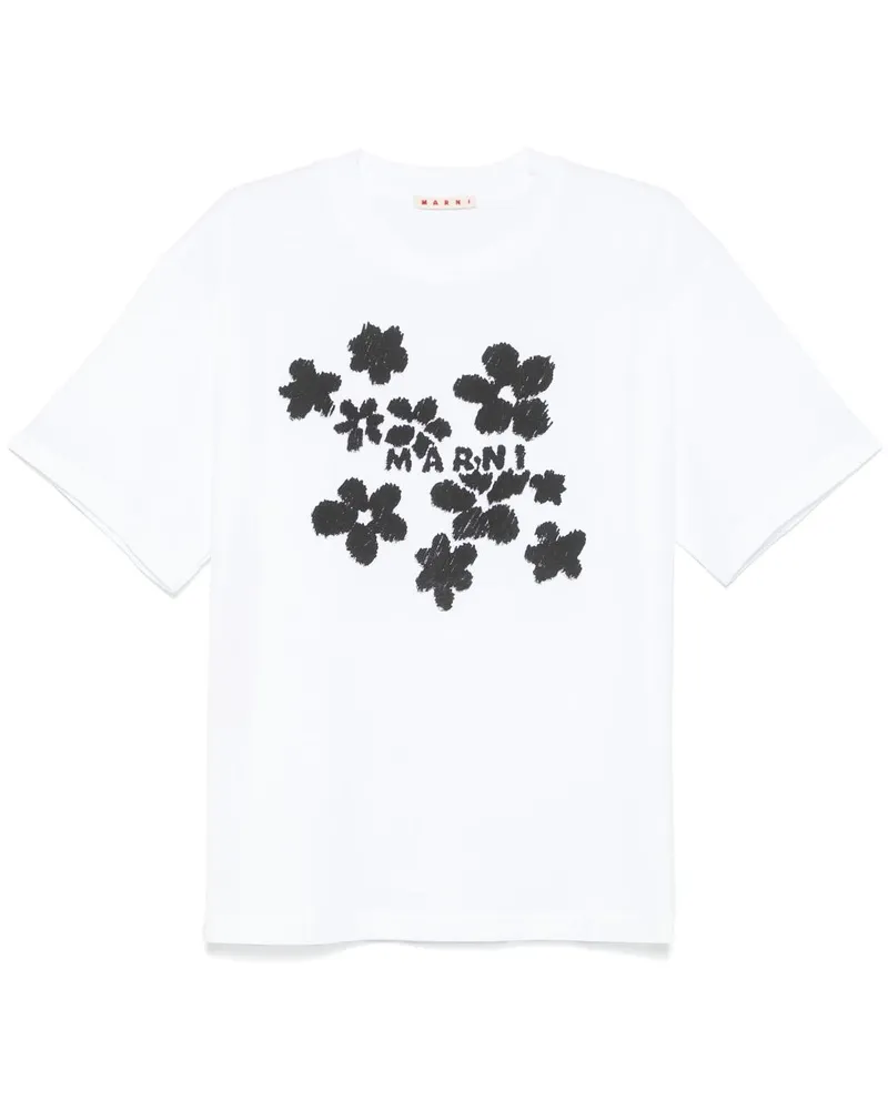 Marni T-Shirt mit Blumen-Print - Weiß Weiß