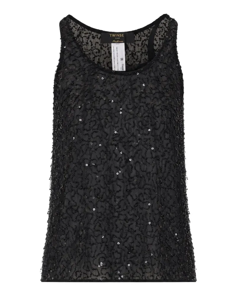 Twin-Set Oberteil mit Pailletten und Strass - Schwarz Schwarz