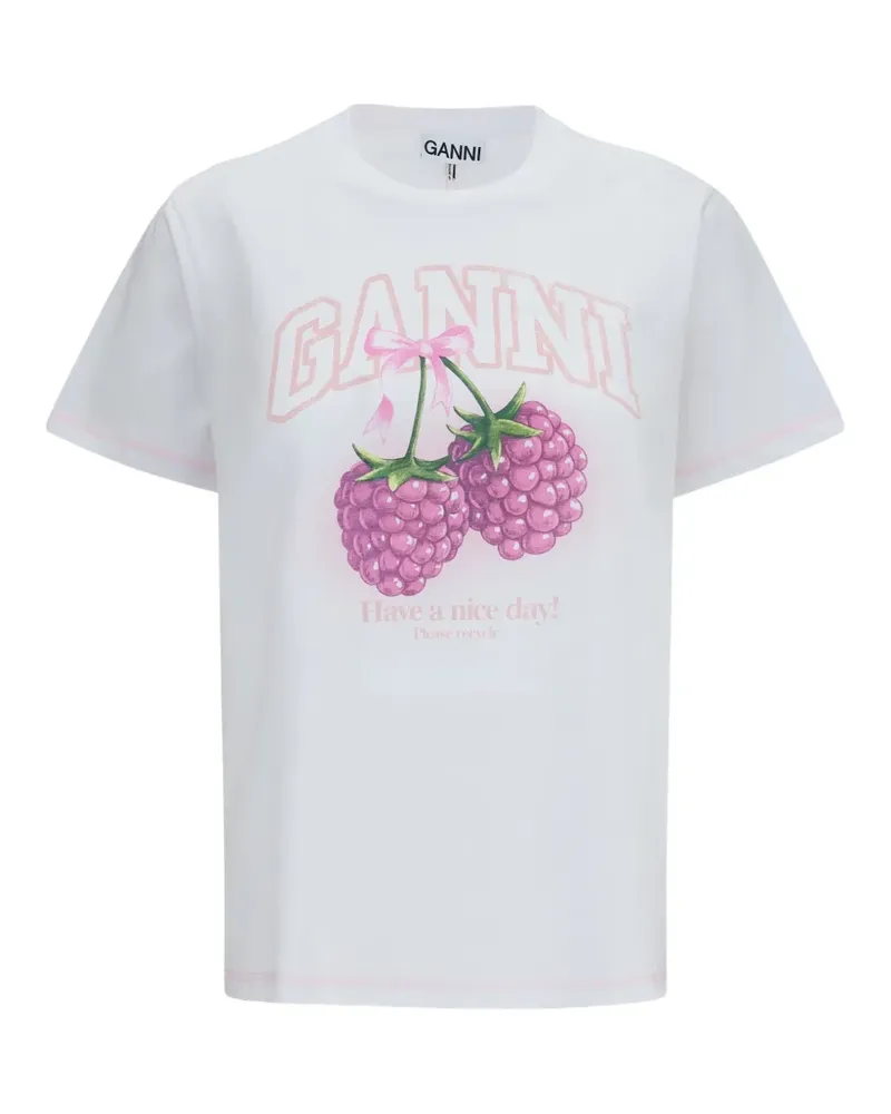 Ganni raspberry-print T-shirt - Weiß Weiß