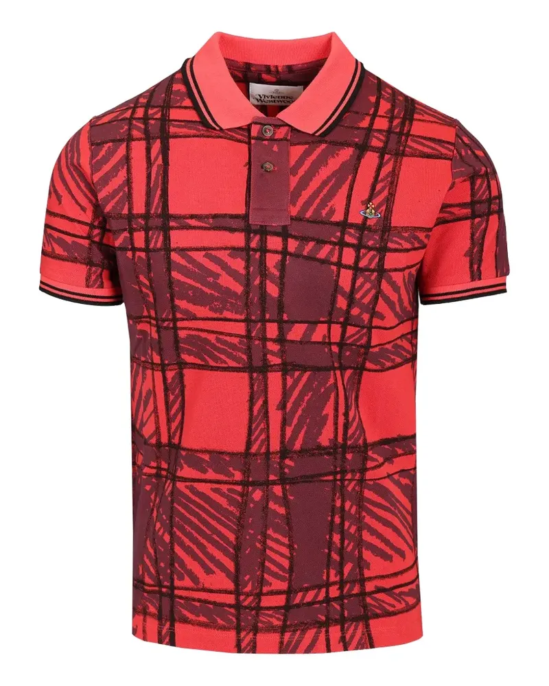 Vivienne Westwood Orb-embroidered scribble-check polo shirt - Rot Rot