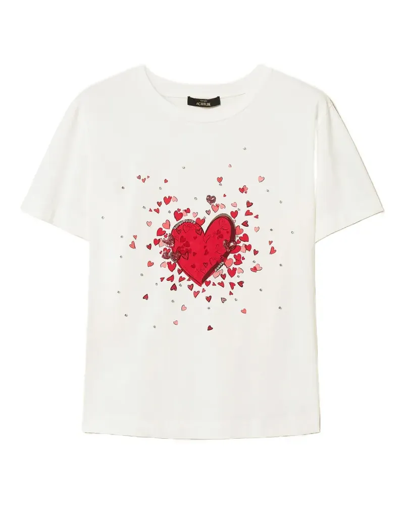 Twin-Set heart-print rhinestone T-shirt - Weiß Weiß