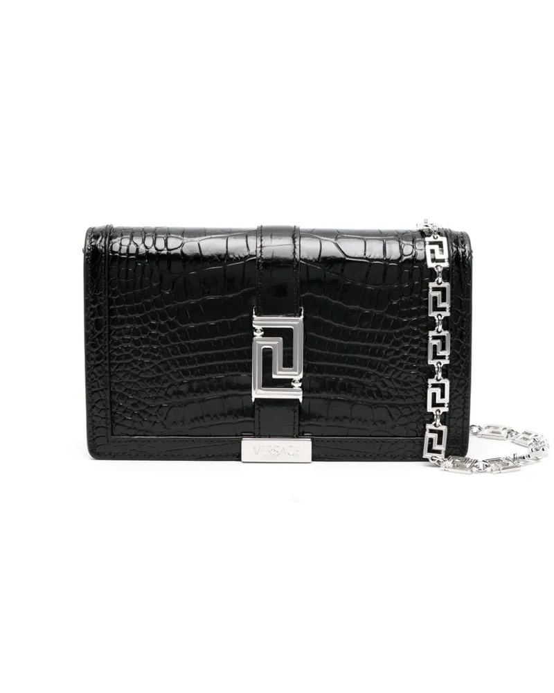 Versace Greca Goddess Mini-Tasche mit Kroko-Effekt - Schwarz Schwarz
