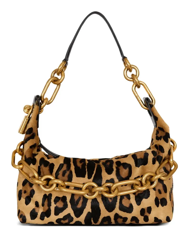 Balmain Mittelgroße Sync Schultertasche mit Leoparden-Print - Braun Braun