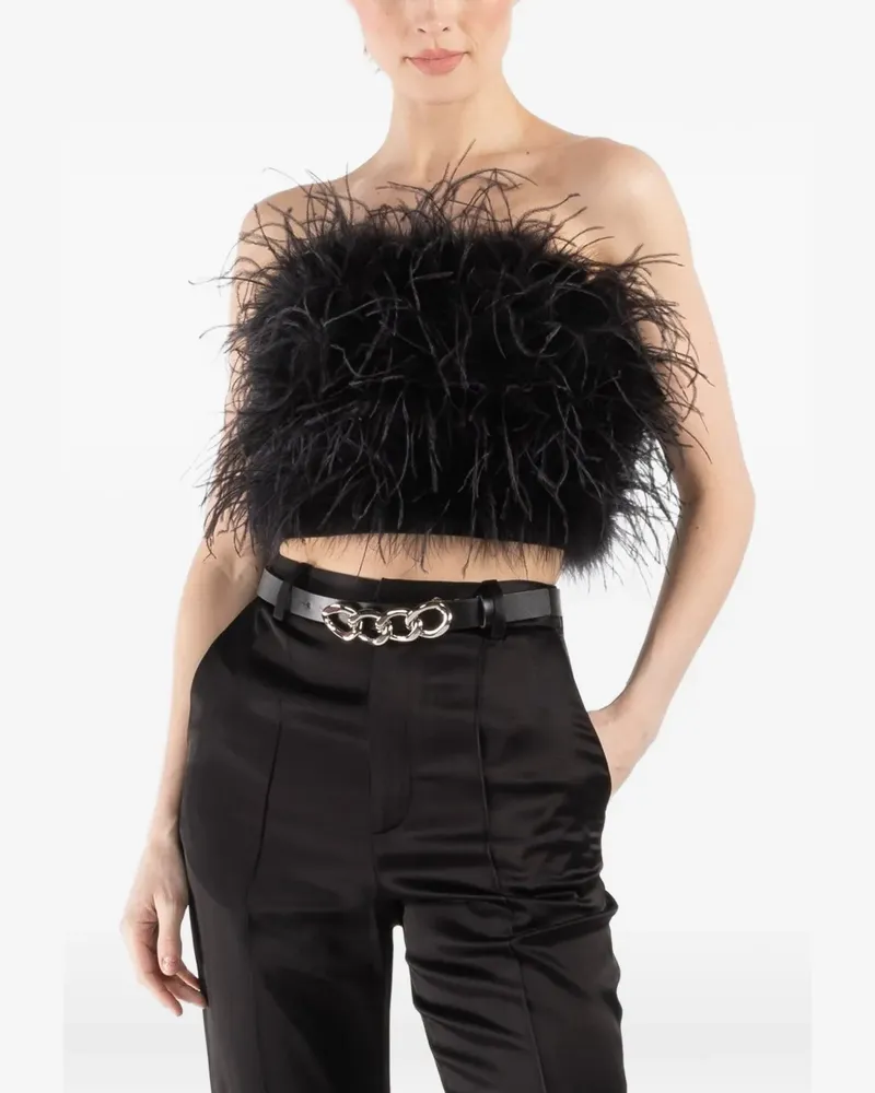 LAPOINTE Cropped-Top mit Federn - Schwarz Schwarz