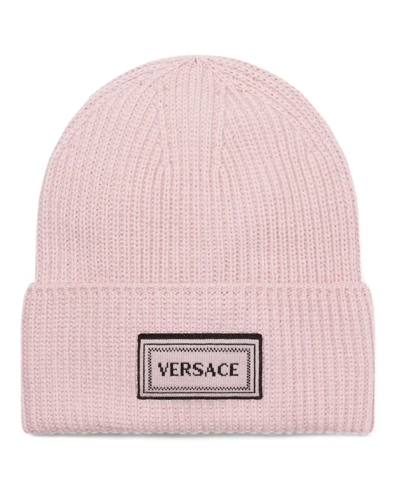Versace Gerippte Beanie mit Logo-Patch - Rosa Rosa