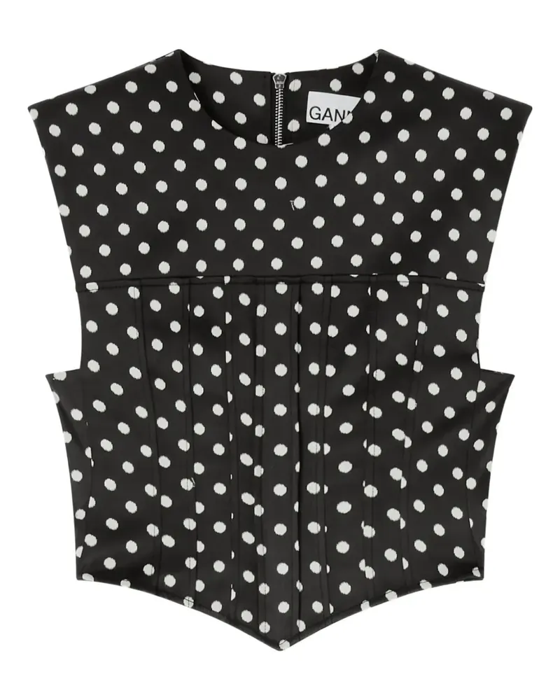Ganni Oberteil mit Polka Dots - Schwarz Schwarz