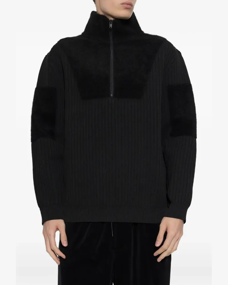 Y-3 knit sweatshirt with half-zip and colourblock panels - Schwarz Schwarz