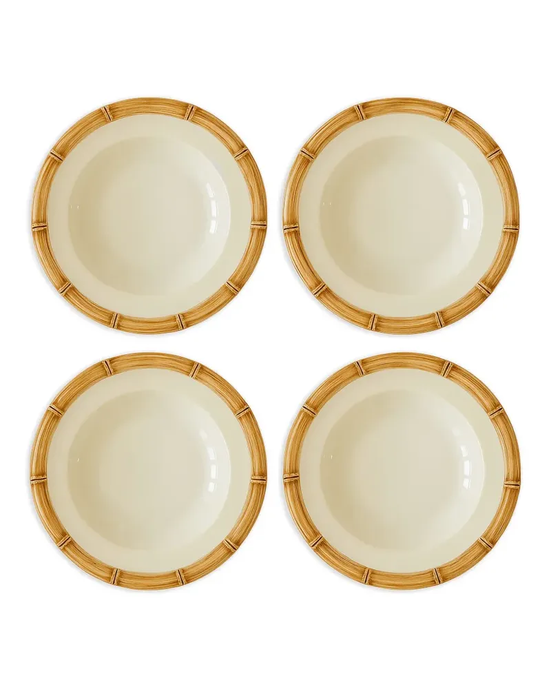 Les-Ottomans Handbemalte Bamboo Keramikteller (4er-Set) - Weiß Weiß