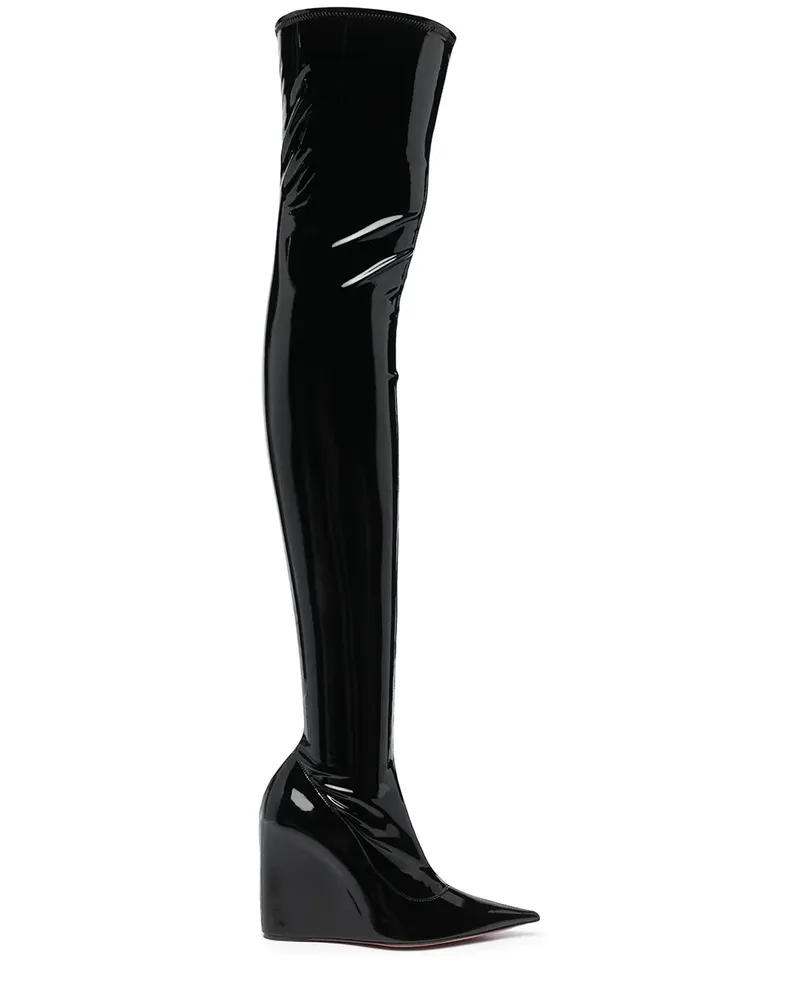 Amina Muaddi Danielle Overknee-Stiefel mit Glanzoptik - Schwarz Schwarz